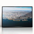 Large abstract wall art featuring a San Diego scenery in muted tones, framed in black acrylic.