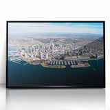 Large abstract wall art featuring a San Diego scenery in muted tones, framed in black acrylic.