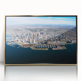 Acrylic print of San Diego scenery in gold frame, featuring mid-century modernist style, suitable for modern art wall decor.