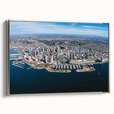 Landscape art painting of San Diego skyline in colorful hues on a framed canvas, suitable for office decor.