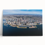 Large black and white photo of San Diego skyline on stretched canvas, suitable as kitchen wall art or bedroom decor.