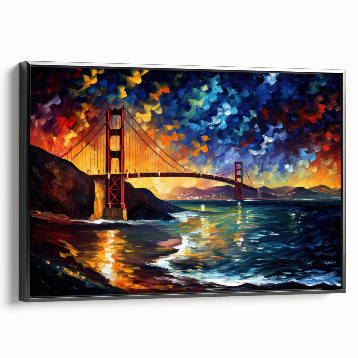 Black and white framed canvas of the San Francisco skyline, ideal for bedroom wall decor.
