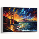 Vintage poster art of San Francisco skyline in colorful hues on extra large framed canvas, ideal for living room decor.