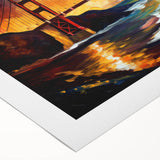 Art deco poster of San Francisco skyline in muted silver and blue tones on rolled canvas, suitable for dining room decor.