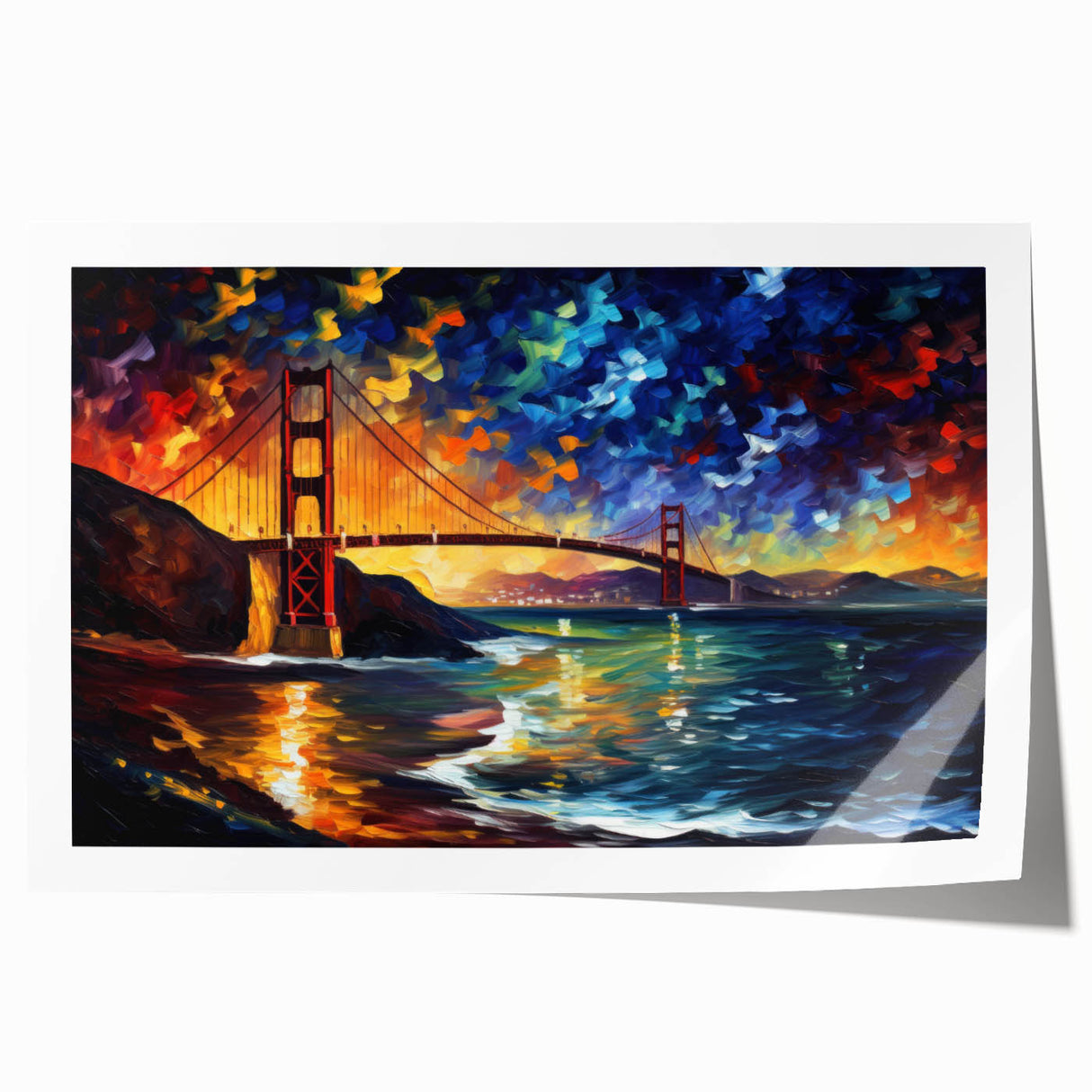 San Francisco skyline in muted gray and blue tones on rolled canvas, suitable for art wall dining room.