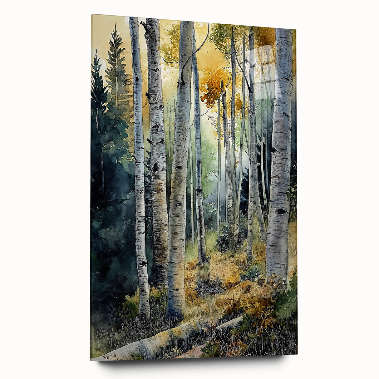 Large abstract wall art depicting Aspen, Colorado scenery in muted earth tones on acrylic glass.