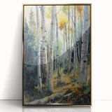 Large art print of Aspen scenery in Colorado, rendered in gold tones on framed acrylic, suitable for modern art wall decor.