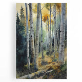 Black and white photo of Aspen trees on stretched canvas, ideal for kitchen wall art.