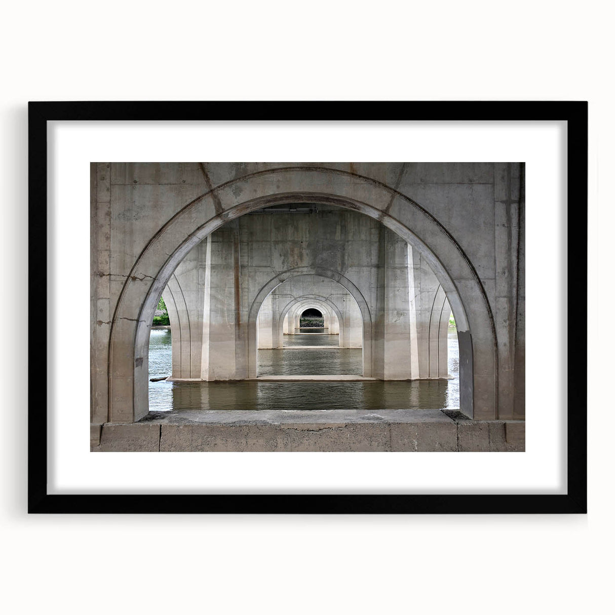 Extra large abstract art print featuring a colorful, textured Connecticut scenery, framed with a black mat.