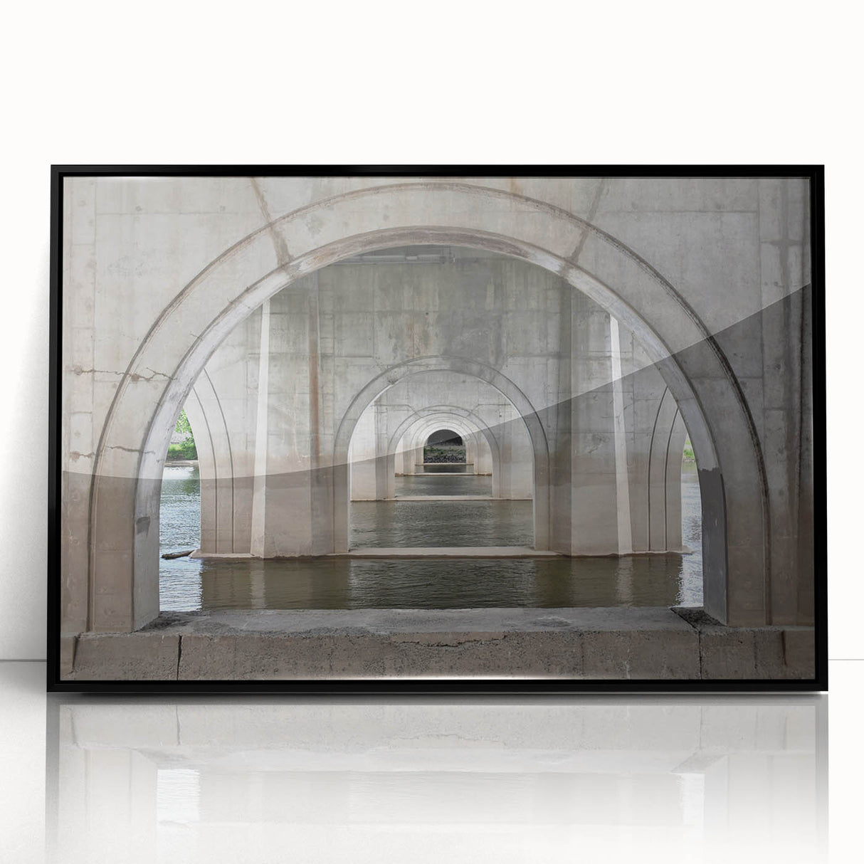Large abstract wall art depicting a Connecticut scenery in black and white tones on a framed acrylic.