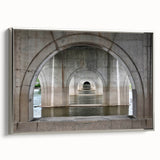 Landscape art painting of Connecticut scenery on framed canvas, using a palette of muted grays and vibrant greens.