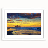 Abstract art print of Daytona scenery in muted blues and greens on a white framed canvas.