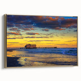 Framed canvas featuring a vintage poster-style landscape of Daytona with gold accents, ideal for bedroom wall art.