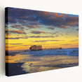 Daytona beach scene in muted blue and sandy tones on stretched canvas, suitable for kitchen wall art.