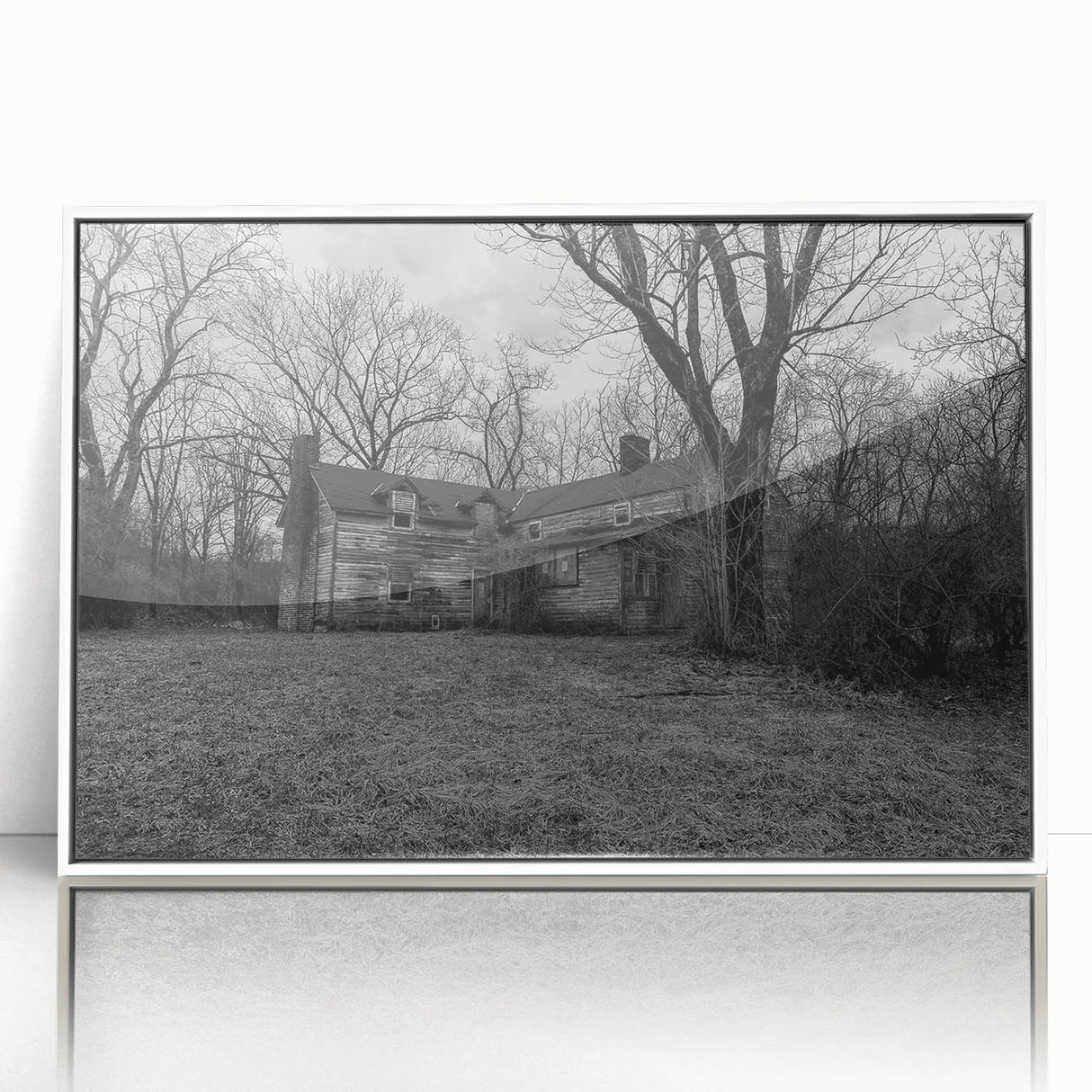 Art deco poster of Delaware scenery in muted blue and white hues, acrylic print framed.