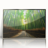 Mid-century modernist art depicting Maui scenery in muted green and blue tones on a framed acrylic print.