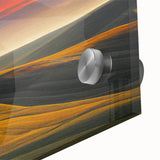 Large abstract wall art featuring a scenic Idaho landscape in muted earth tones on acrylic glass.