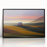 Large abstract wall art featuring a scenic Idaho landscape in muted earth tones on a framed acrylic.