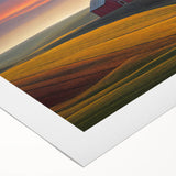 Art deco poster featuring a serene Idaho landscape in muted green and blue tones on rolled canvas.