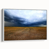 Vintage poster art of Kansas scenery on framed canvas, featuring colorful art on black background, suited for living room.