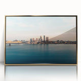 Acrylic print of a mid-century modernist Kentucky landscape in gold and green tones, suitable for nursery wall art.