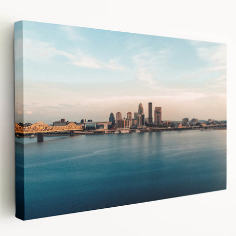 Side view of a stretched canvas featuring a serene Kentucky landscape, ideal for kitchen wall art.