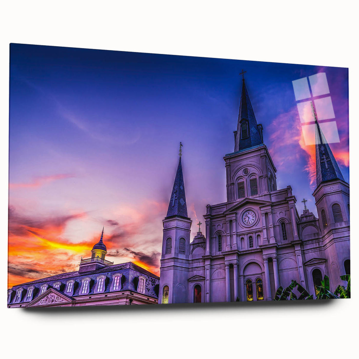 Acrylic print of a large abstract depiction of New Orleans in muted earth tones, suitable for bedroom or dining room decor.