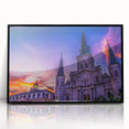 Large abstract wall art depicting a vibrant New Orleans cityscape in acrylic, framed in black.
