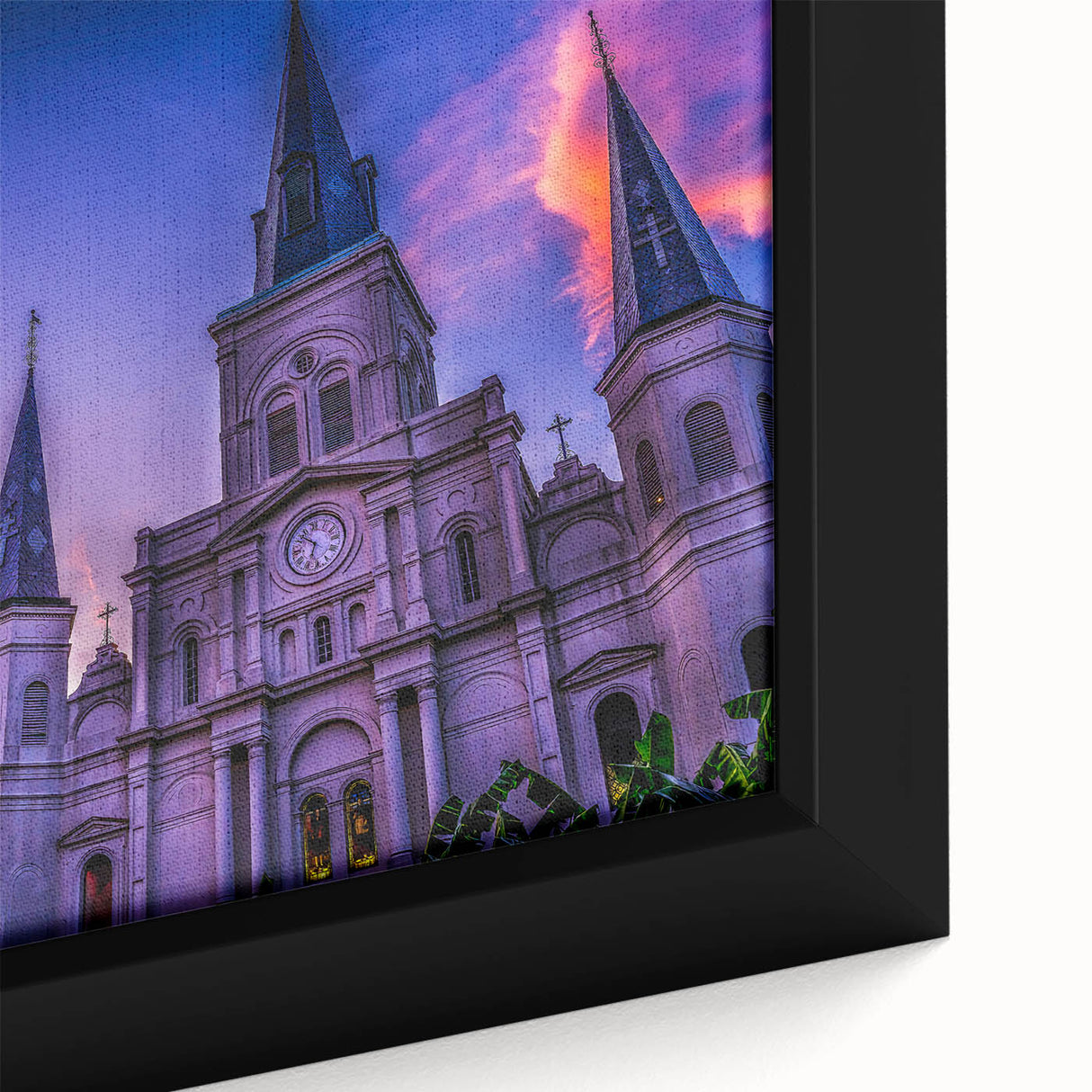 Black wall art depicting a textured New Orleans scenery in colorful art style on extra large framed canvas.