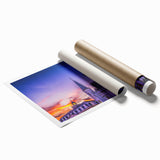 Rolled print of a New Orleans scenery with floral elements in soft pastel colors, suitable for classy bathroom wall art.