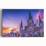 Black and white print of New Orleans skyline on stretched canvas, ideal for kitchen wall art.