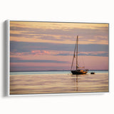 Vintage poster art of Louisiana scenery on extra large framed canvas, with colorful art against a black background.