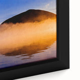 Close-up of a textured black wall art featuring a colorful Maine scenic landscape on a framed canvas.