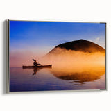 Framed canvas featuring a vintage-style landscape painting of Maine with vibrant colors on a black background.