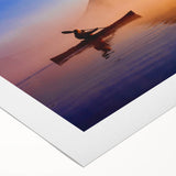 Art deco poster featuring a serene Maine landscape in muted blues and greens on rolled canvas.