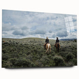 Large abstract wall art of Montana scenery in muted earth tones on acrylic glass, ideal for bedroom or dining room decor.