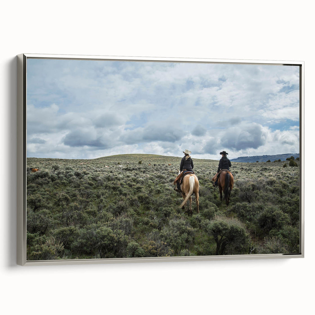 Landscape art painting of Montana scenery on framed canvas, featuring muted earth tones, ideal for living room decor.
