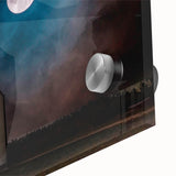 Large abstract wall art featuring a mid-century modernist design in muted earth tones on acrylic glass.