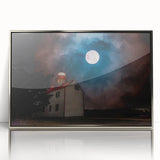 Mid-century modernist art depicting New Jersey scenery in muted earth tones on a silver-framed acrylic print.