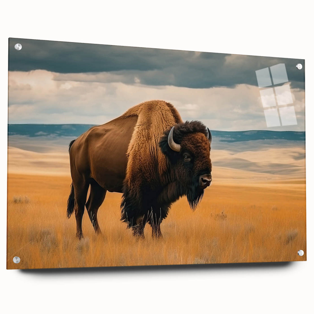 Large abstract wall art of Oklahoma scenery in muted earth tones on acrylic glass, suitable for bedroom or dining room decor.