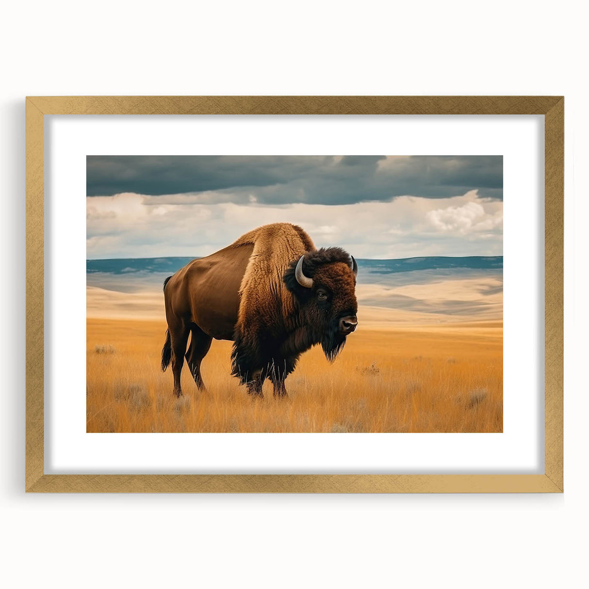 Extra large abstract art print of textured Oklahoma scenery in gold frame, suitable for living room decor.