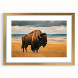 Extra large abstract art print of textured Oklahoma scenery in gold frame, suitable for living room decor.