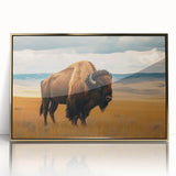Framed acrylic print of a mid-century modernist Oklahoma scenery in gold tones, suitable for nursery or modern decor.