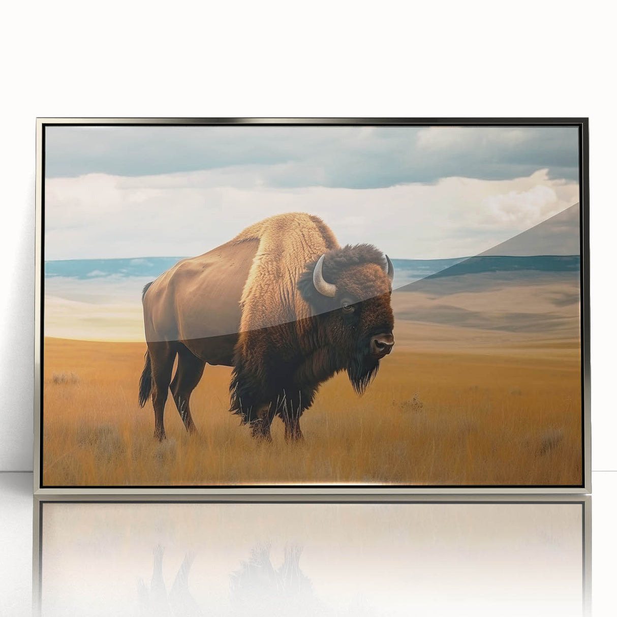 Mid-century modernist art depicting the Oklahoma landscape in muted earth tones on a framed acrylic.