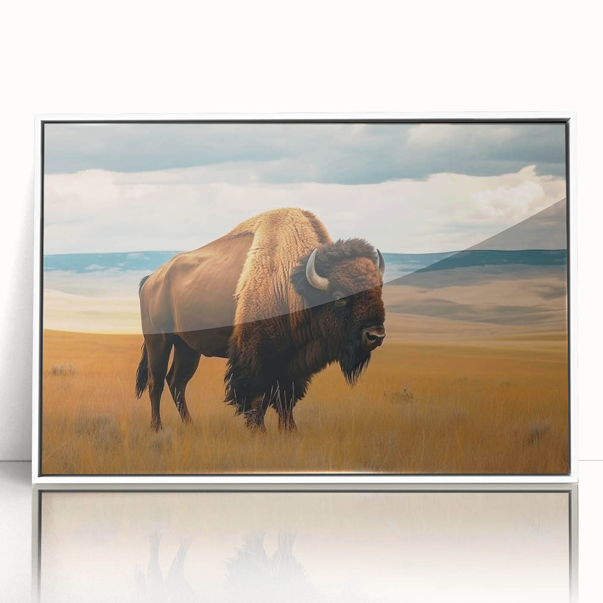 Art Deco poster of Oklahoma scenery in muted colors on a framed acrylic, ideal for modern nursery wall art.