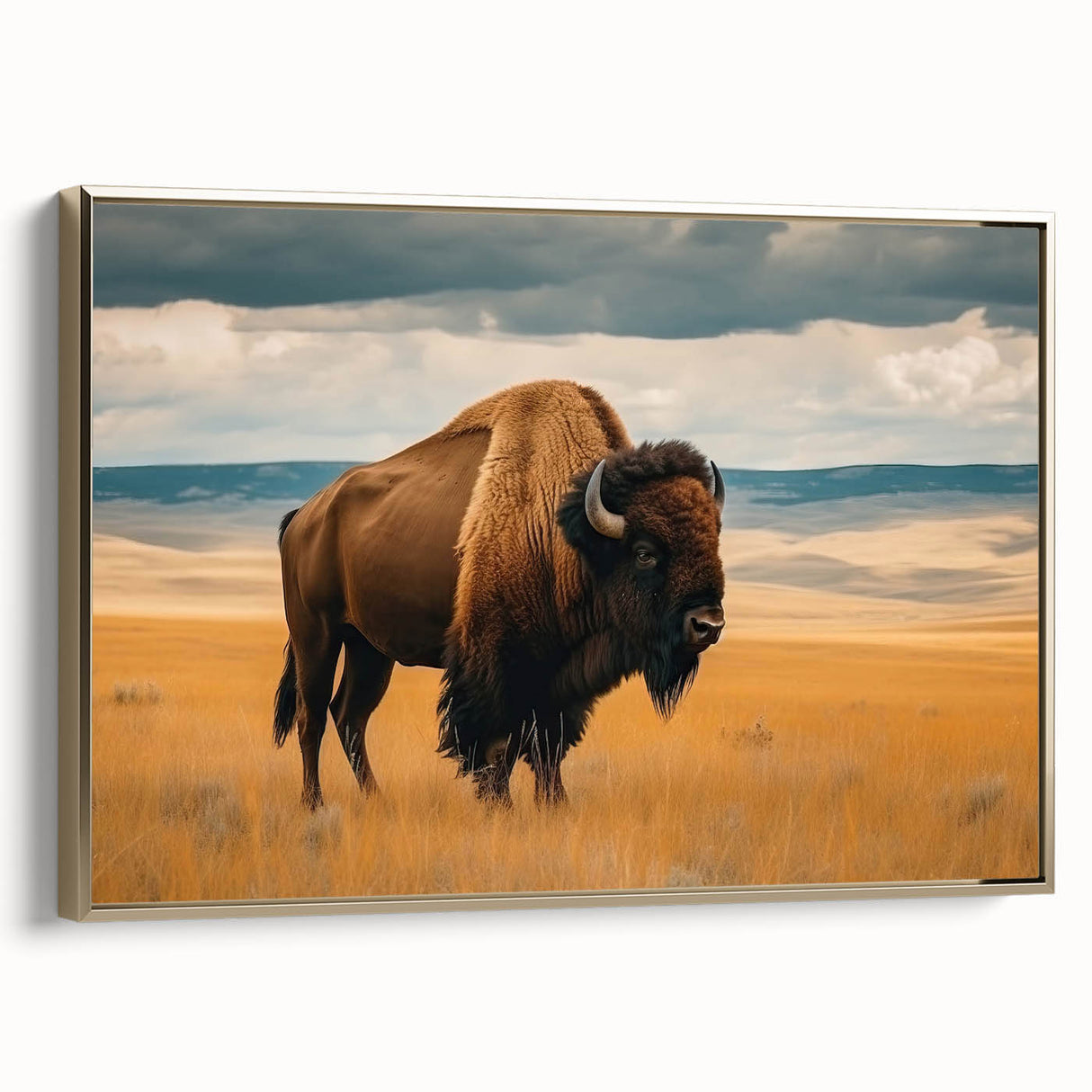 Framed canvas depicting a vintage-style Oklahoma landscape in black and gold tones, ideal for bedroom wall art.