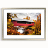 Textured art print of abstract Vermont scenery in muted green and brown tones, framed in silver, ideal for bedroom art.