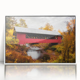 Art deco poster of Vermont scenery in white acrylic frame, ideal for nursery wall art.