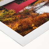 Art deco poster of Vermont scenery in muted green and brown tones on rolled canvas, suitable for dining room decor.