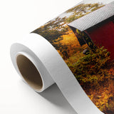 Art deco style Vermont scenery on a rolled canvas, featuring muted earth tones, ideal for nursery wall art.